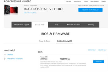 AGESA 0070 listing for the Asus ROG Crosshair VII Hero. (Source: Asus)