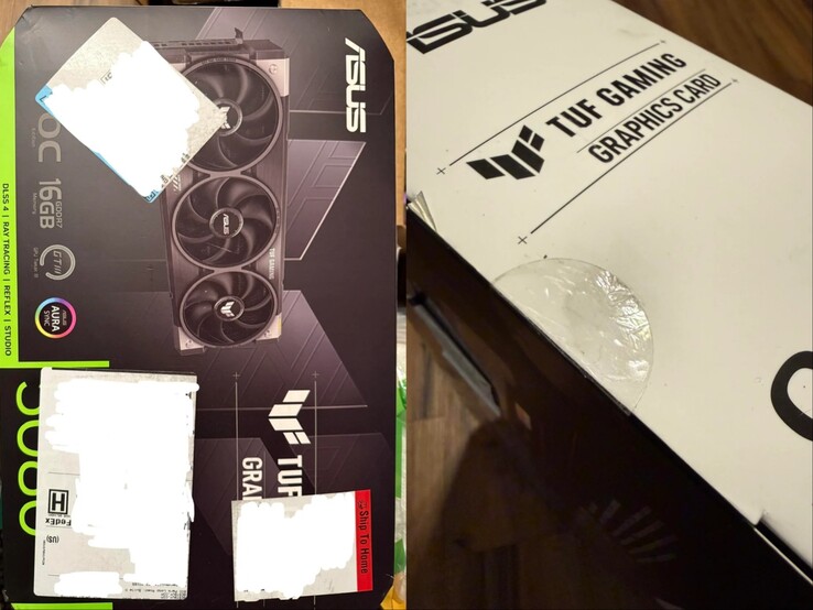 Packaging for the Asus TUF RTX 5080 GPU ordered from Best Buy. (Image source: GnarDead on Reddit)