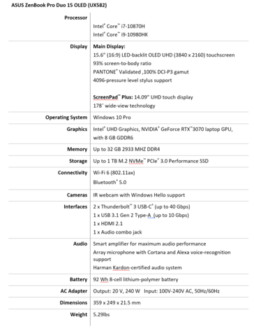 Asus ZenBook Pro Duo - Specifications. (Image Source: Asus)