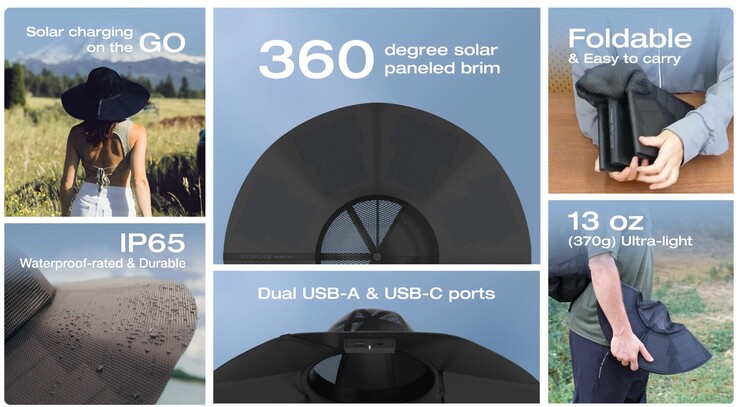 The Power Hat uses high-efficiency PERC monocrystalline solar cells with a waterproof design to provide power rain or shine. (Image source: EcoFlow)