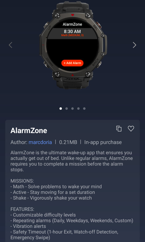 The AlarmZone Mini App for Amazfit smartwatches