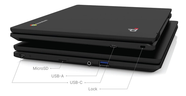 The CTL Chromebook PX121E comes with two USB-C ports, one USB-A port, one microSD slot, and a security lock slot. (Image source: CTL)