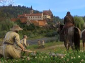An image showing a castle and characters in Kingdom Come: Deliverance.