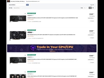 Newegg RTX 5070 prices (Image source: Screenshot, Newegg)
