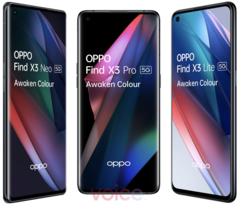 The first render of all three Oppo Find X3 series smartphones. (Image: Oppo/Evan Blass)
