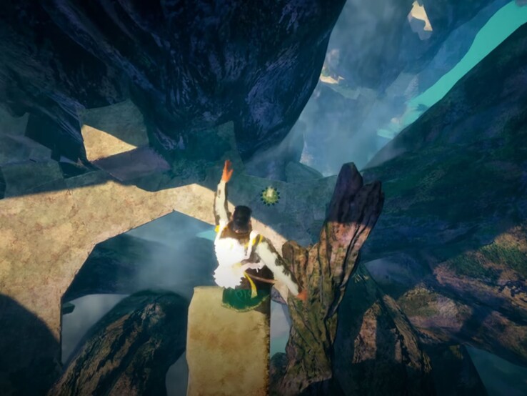 This screenshot from the official trailer shows a flower bud on the ground below that will cushion the fall.
