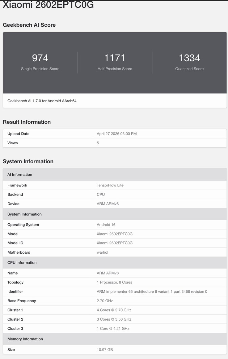 Geekbench listing reveals chipset details of the Xiaomi 17T Pro.