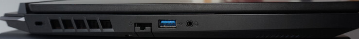 Left ports: Kensington Lock, LAN (1 Gbit/s), USB-A (5 Gbit/s), headset