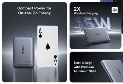 The Baseus PicoGo Ultra-Mini power bank is smaller than a credit card. (Image source: Amazon)