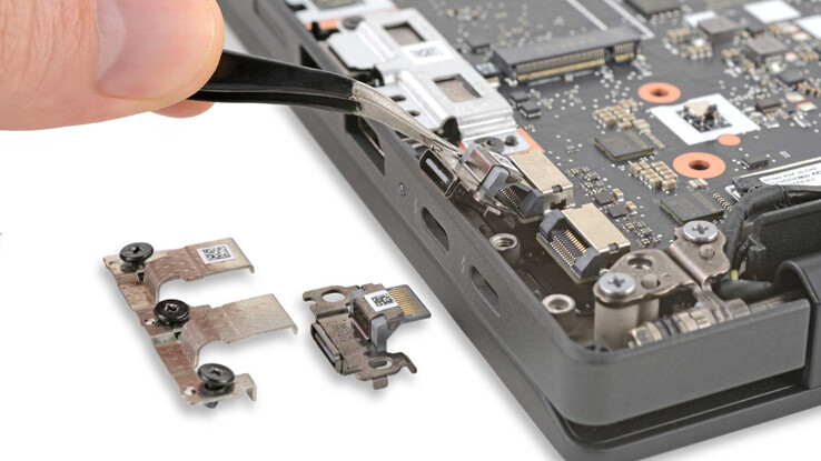 A close-up of Lenovo's modular USB Type-C ports.