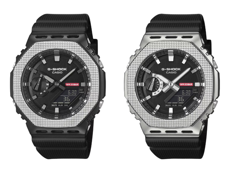 The Casio G-Shock GM-5600M-1 (left) and GM-2100M-1A (right). (Image source: Casio, edited)