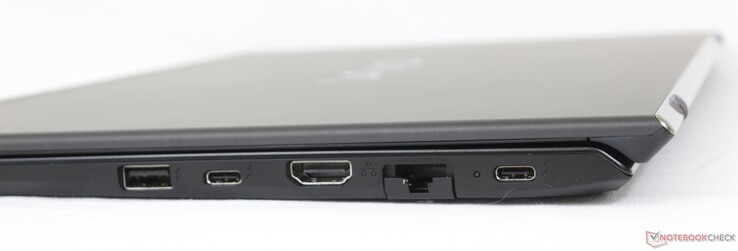 Right: USB-A 3.1, 2x USB-C w/ Thunderbolt 4 + DP + PD, HDMI 2.0, Gigabit RJ-45