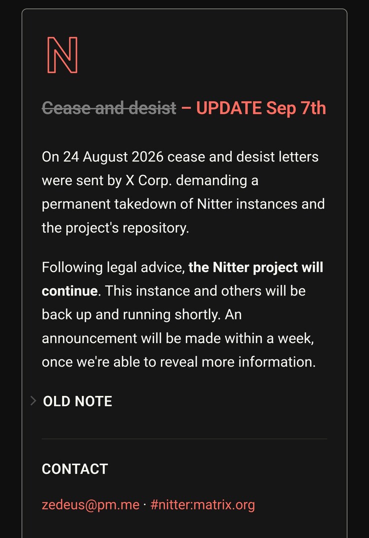 Nitter will continue their operations following X Corp takedown demands