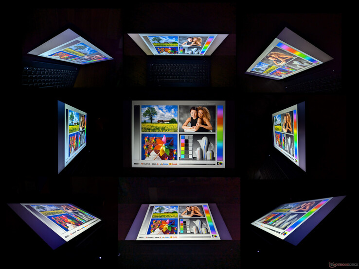Wide IPS viewing angles. Contrast and colors degrade from extreme angles