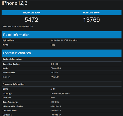 The A13 Bionic appears to be the new king of mobile SoCs. (Source: Geekbench)