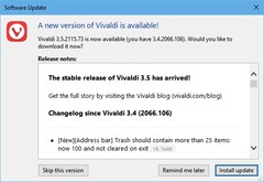 Vivaldi 3.5.2155.73 browser update notification in Windows 10 (Source: Own)