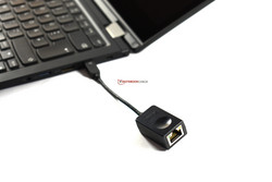 A cabled internet connection is possible with the ThinkPad Ethernet Extension Adapter.