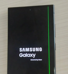 One of the reported Galaxy S24 Ultra units with the vertical green line issue. (Source: u/Independent-Bet-4916)