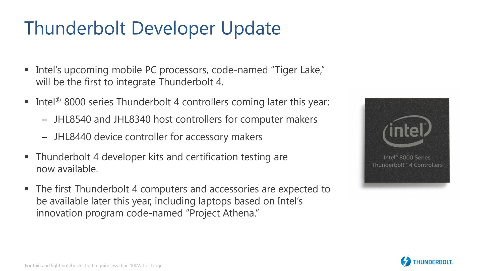 Intel unveils the Thunderbolt 4 spec, which AMD believes it can