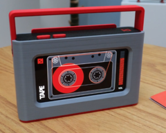 The design for the NFC cassette player (pictured) was modeled in Rhino 3D and printed on a Bambu Labs P1S. (Image source: u/bharms27 via r/3Dprinting)