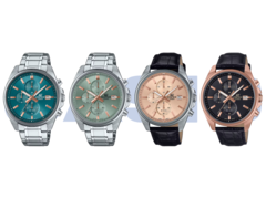 From left to right, the Casio Edifice EFV-610DE-2A, EFV-610DE-3A, EFV-610EL-5A, and EFV-610ECL-1A. (Image source: Casio)
