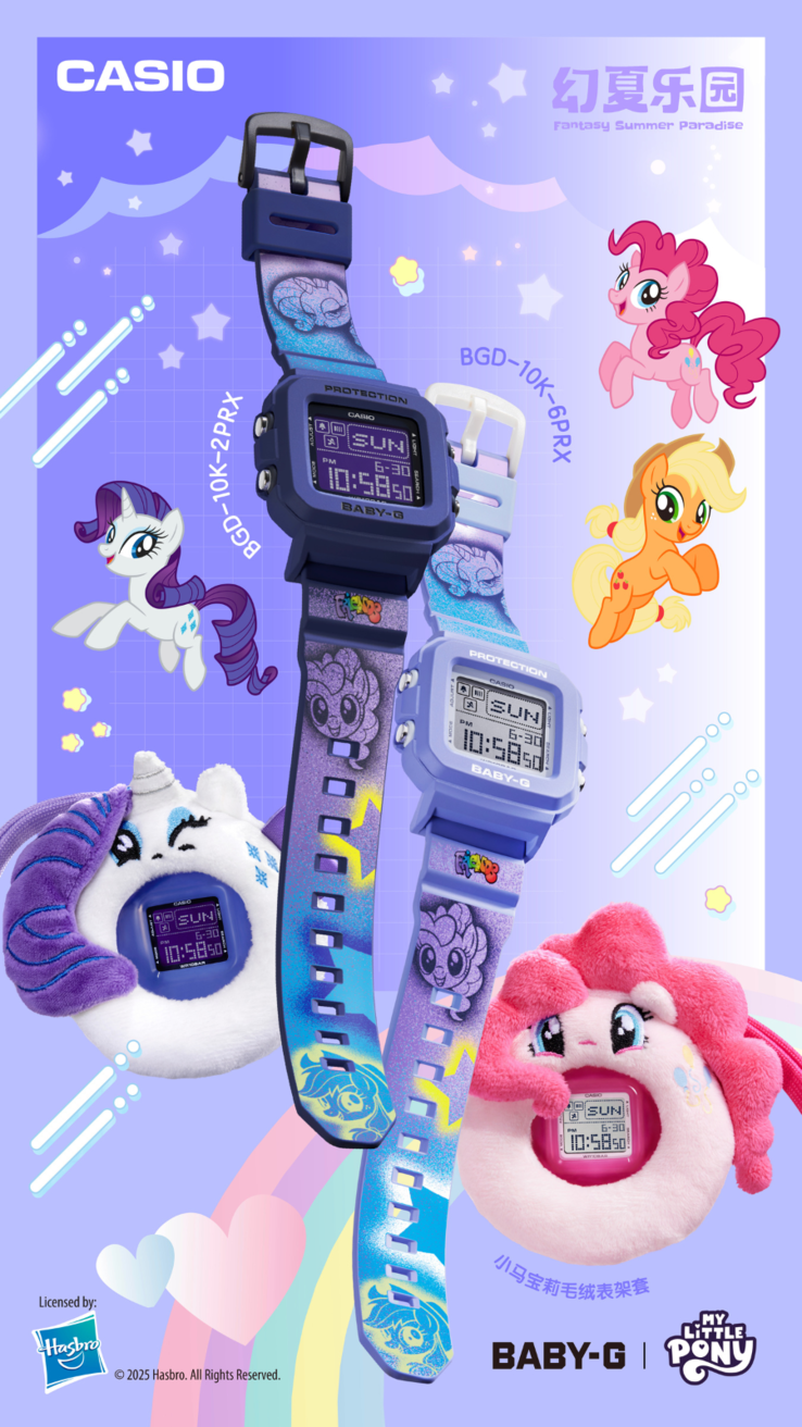 The Casio G-Shock Baby-G x My Little Pony BGD-10K-2PRX (left) and BGD-10K-6PRX (right) watches. (Image source: Casio)