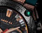 A close up of the bezel on the Casio MRG-B2000KT-3A (pictured), with the emerald green in the corner. (Image source: Casioblog)
