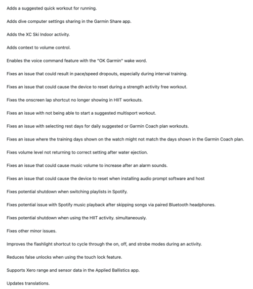 The change log for Garmin Fenix 8 system software 23.39