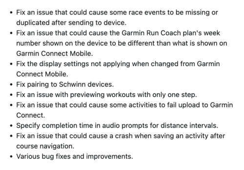 The release notes for Garmin Forerunner smartwatch beta update version 28.03