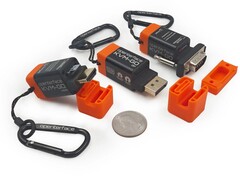The KVM-GO is marketed as fitting on a keychain although the small size helps eliminate cable clutter (Image Source: Openterface via Crowdsupply)