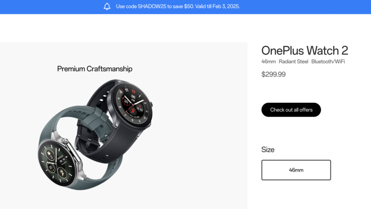The OnePlus Watch 2 deal. (Image source: OnePlus)