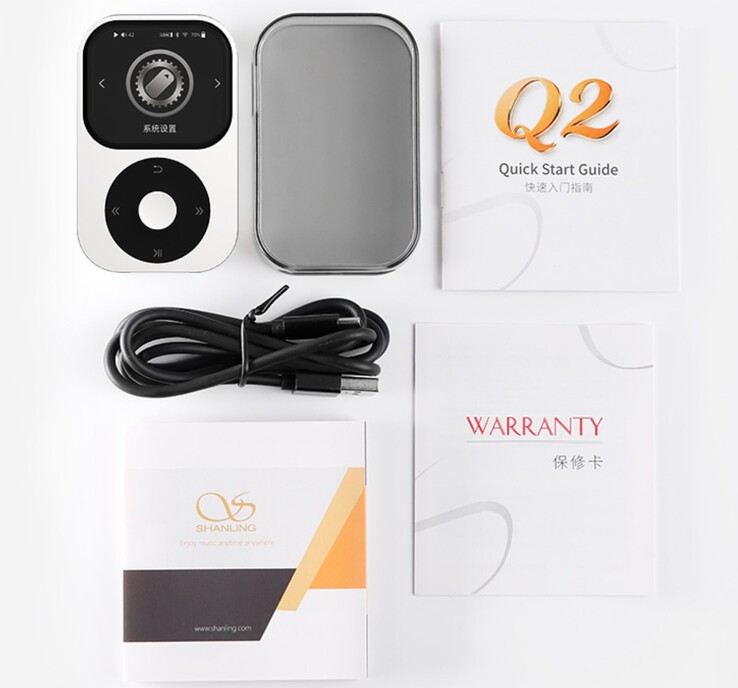 The Shanling Q2 DAP ships with a case, USB cable, and manual.