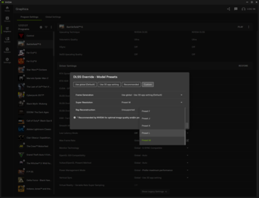 Presets L and M pertain to DLSS 4.5. (Image Source: Notebookcheck)