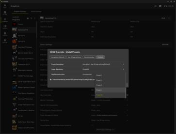 Presets L and M pertain to DLSS 4.5. (Image Source: Notebookcheck)