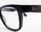 Close-up of black Ray-Ban Meta glasses with a camera lens in the frame