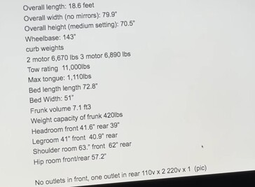 The leaked Cybertruck spec sheet gives us an indication of what to expect in terms of dimensions and practicality. (Image source: Screenshot from TFLEV on YouTube)