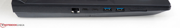 Left: RJ45-LAN, Thunderbolt 3, USB-C 3.1 Gen2, 2x USB-A 3.1 Gen1, 6-in-1 card reader