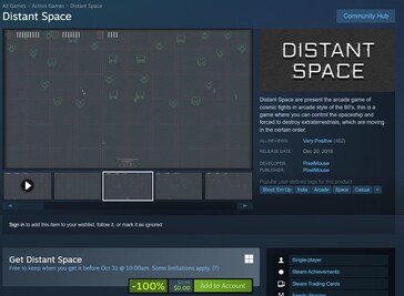 A screenshot of the free Distant Space deal on Steam. (Image source: Steam)