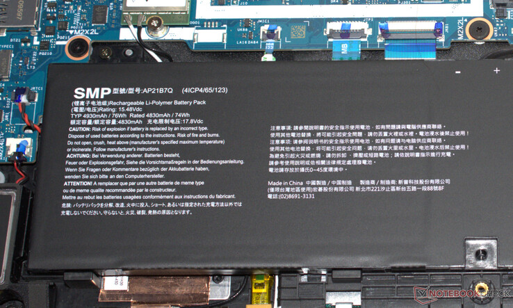 The battery has a capacity of 76 Wh.