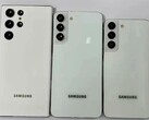 The Galaxy S22, S22 Plus and S22 Note in white. (Image source: @heyitsyogesh)