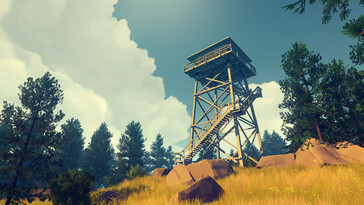 Image from the game Firewatch showing a lookout tower. (Image source: Steam)