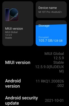 MIUI 12.5.9 Enhanced Edition Global Stable on Xiaomi Mi 10T Pro details (Source: Own)
