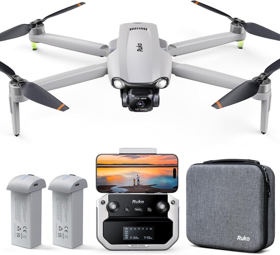 Ruko F11PRO 2 Plus drone and accessories.