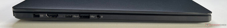 Left: power supply, HDMI 2.1 FRL, USB-C 4.0 (40 GBit/s, DisplayPort, Power Delivery), USB-A 3.2 Gen 2 (10 GBit/s), 3.5 mm audio