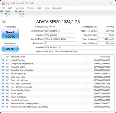 ADATA SE920 works with PCIe 4.0 x4
