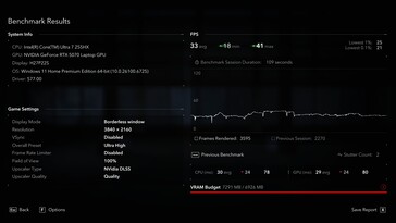 4K DLSS Quality: 33 fps and Stutter Count of 2