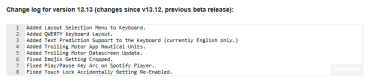 The change log for beta version 13.13 for the Garmin Fenix 8 and related smartwatches. (Image source: Garmin)