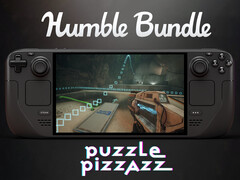 The Humble Bundle Puzzle Pizzazz collection has eight games. Pictured: Steam Deck running The Entropy Center. (Image source: Steam and Humble Bundle - edited)