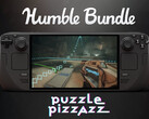 The Humble Bundle Puzzle Pizzazz collection has eight games. Pictured: Steam Deck running The Entropy Center. (Image source: Steam and Humble Bundle - edited)