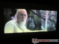 Notice the halo effect around Gandalf's shoulders and back. There is also a slight green shift in his robe. (Image: The Lord of the Rings: The Return of the King from New Line Cinema)